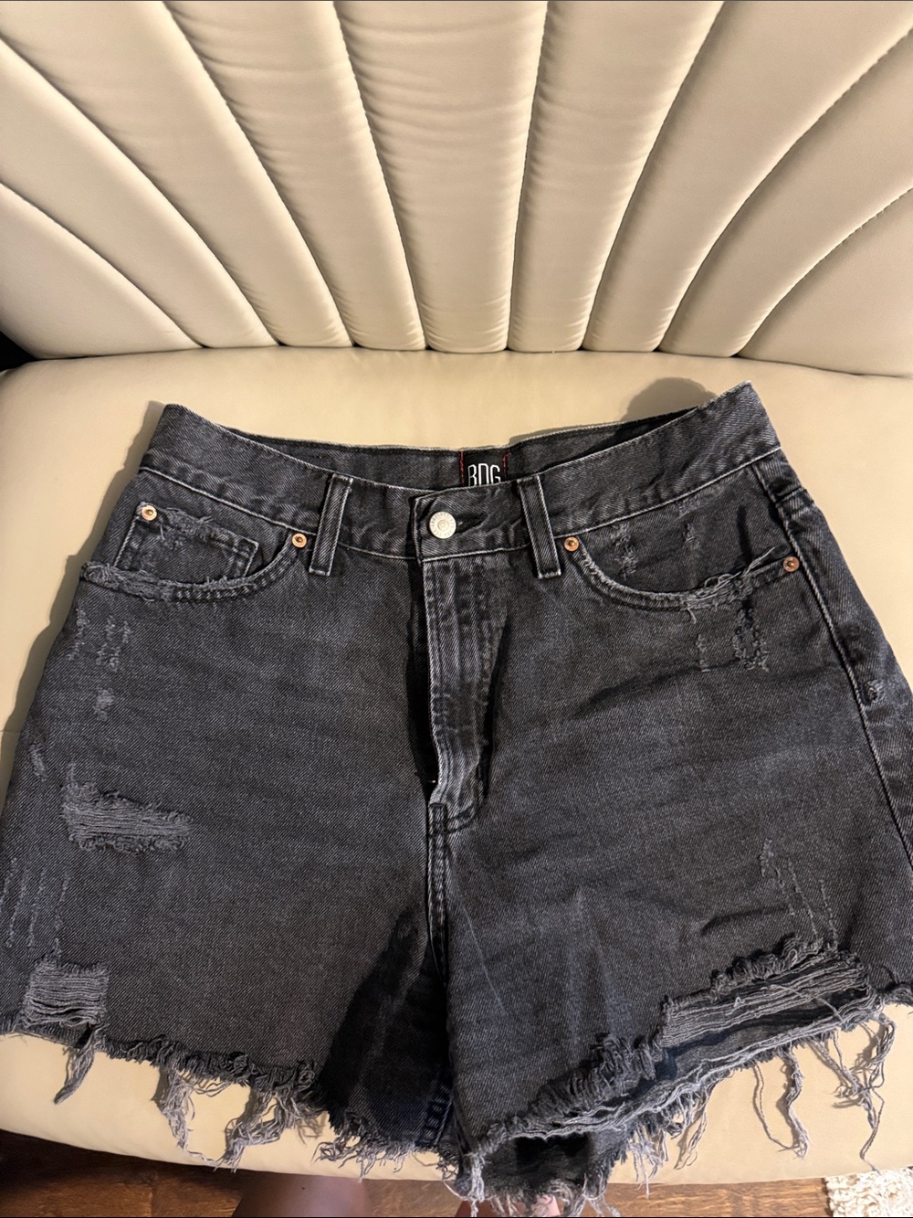 BDG Black Distressed High-Rise A-line Denim Shorts